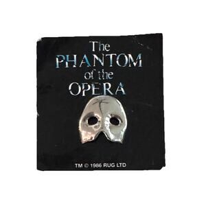 Vintage 1986 Phantom of The Opera Mask Lapel Enamel Pin Silver Tone on Card